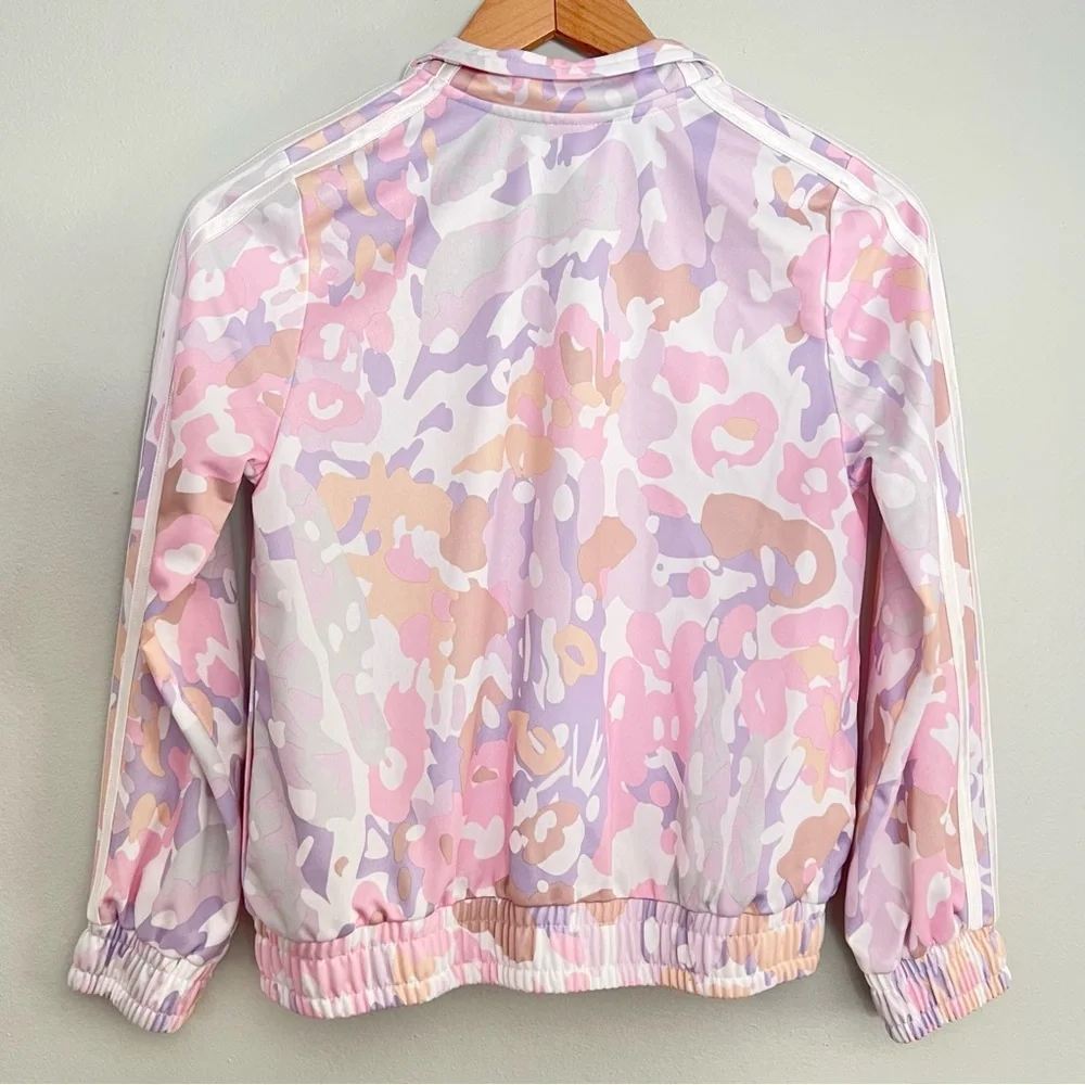 Adidas Kids Pink Camo Track Jacket Girls L Large 14 Full Zip Tri-Stripe Athletic